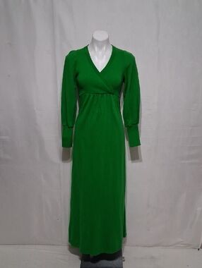 Vtg 70s Hubba Hubba Knit Maxi Sweater Dress Empire Waist Boho Surplice Size 9/10
